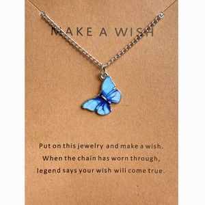 Light Blue Butterfly Pendant Make A Wish Silver Alloy Fashion Necklace Chain